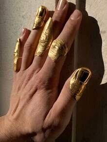 XYHEALER 5pcs Set Unique Full Finger Rings - Silver Sculpture Abstract Statement Rings - Gothic Punk Textured Knuckle Rings Jewelry For Men - Multicolor - View 9
