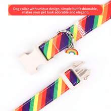 Adjustable Rainbow Dog Collar - Multicolor Striped Print, Soft Comfortable Material That's Gentle On Pet Skin, Quick-Release Safety Buckle (Easy To Use & Reliable), Cute Rainbow Charm, Fits Neck Sizes 8-24 Inches (Suitable For Small/Medium/Large Dogs), Printed Craft Ensures Clear Patterns, Perfect Pride Gift: The Bright Color Match Boosts The Warm Festive Atmosphere - Multicolor - View 5