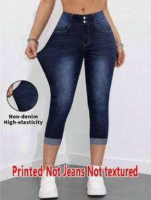 Pantalones Estampados 2007 [No de Tela Vaquera] Leggings Estampados - No de Tela Vaquera Pantalones Capri de Imitación Vaquera para Mujer Azul Verano - Azul - Ver 1