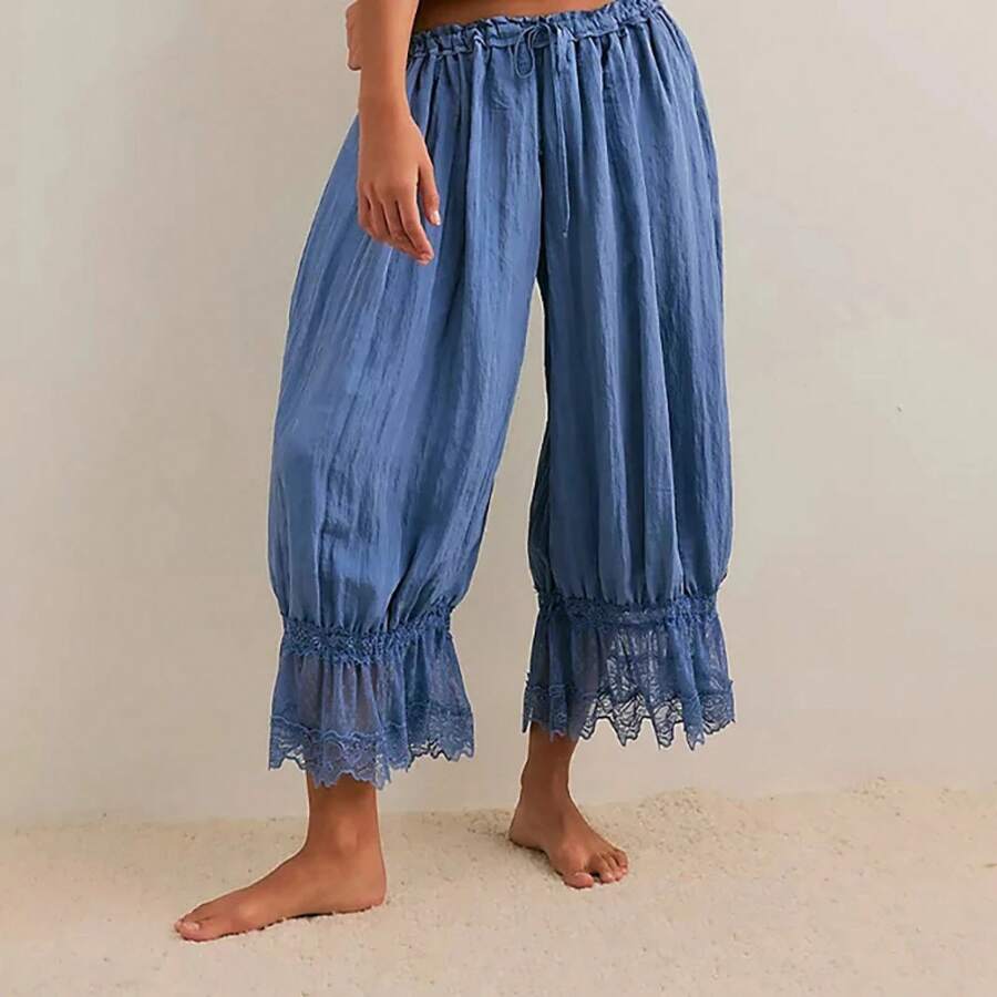 Pantalones de mujer con encaje, petticoats vintage, pantalones largos tipo bloomers, pantalones para usar bajo el vestido, pantalones capri Y2K, pijamas, pantalones con volantes bonitos estilo calabaza - 05 - Ver 1