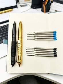 2pcs Black & Gold Aluminum Alloy Tactical Pen Set, With Tungsten Carbide Glass Breaker, Suitable For Tactical Self-Defense, Emergency Escape, And Daily Writing - Sets - View 13