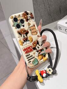 Disney Mickey Mouse Clubhouse Phone Case : 3D Fluffy Pattern Border Protector Phone Soft Phone Case With A Free Cute Mickey Bracelet Chain Lanyard, Mickey, Minnie, Goofy, Donald Duck, Daisy Duck, Pluto, For Apple 17 Promax 17 Pro 16 15 14 13 12 11 Pro Max XS Max X XR Soft Cover Summer Phone Case - 白色 - 查看 4