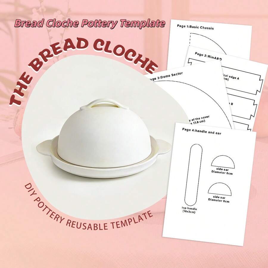 DIY Bread Cloche Pottery Template Kit, 4 Sheets A4 Reusable PET Stencil & Paper Instructions For Clay Slab Building, Reusable PET Clay Stencil & Paper Instructions Ceramic Dome Cover Handbuilding Tool For Home Studio, Art Class & Crafter DIY Ceramic Baker Dome Handbuilding Kit | Slab Construction Tool For Beginner Studio & Hobby Craft - Template - View 1