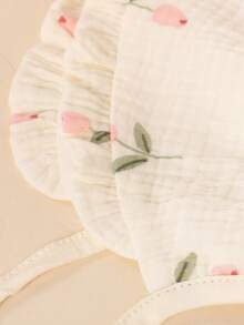1PC Baby Muslin Bonnet, Skin-Friendly Soft Ruffle Floral Newborn Hat, Adjustable Tie Breathable Sun Protection For 0-18M Toddlers - 1PC - View 11