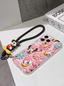 Disney Mickey Mouse Clubhouse Phone Case : 3D Fluffy Pattern Border Protector Phone Soft Phone Case With A Free Cute Mickey Bracelet Chain Lanyard, Mickey, Minnie, Goofy, Donald Duck, Daisy Duck, Pluto, For Apple 17 Promax 17 Pro 16 15 14 13 12 11 Pro Max XS Max X XR Soft Cover Summer Phone Case - 白色 - 查看 7