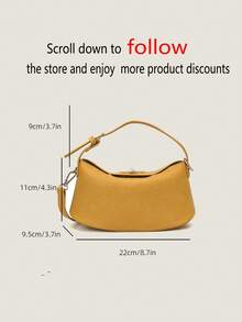 1 buah Tas Selempang Wanita Kulit PU Warna Polos, Tas Tangan Matte dengan Tali yang Dapat Diatur, Cocok untuk Bepergian - Kuning - View 3