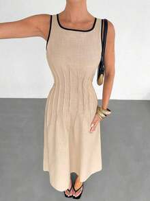 YHHSiren Gaze Nuevo vestido largo de estilo de verano con pliegues en la cintura y silueta evasé para mujeresYHH - Albaricoque - Ver 4