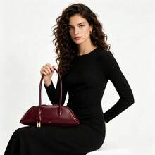 JW Fashion Handbag 2026 New European & American Vintage Boston Bag Large Capacity Bowling Bag Women Niche High-End Underarm Bag Baguette Shoulder Bag Commuting/Shopping/Date/Daily/Outdoor Leisure Bag - Burgundy - View 7
