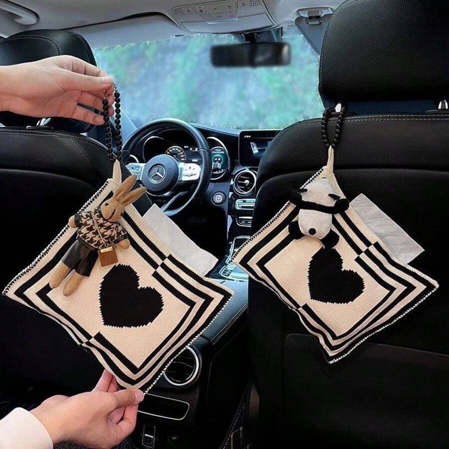 汽車用面紙盒架,便攜式口袋面紙架,壁掛式餐巾紙架,小巧時尚汽車面紙盒,懸掛式面紙袋,可愛娃娃創意面紙分配器,後座/前座面紙盒,高級質感,如圖所示,無珠鏈 - 多款式 - 查看 1