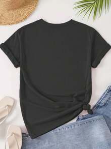 Women's T-Shirt, Printed T-Shirt, Casual Short-Sleeved Round Neck Top, Summer Clothes For Women, Tops For Women. - 黑色 - 查看 3