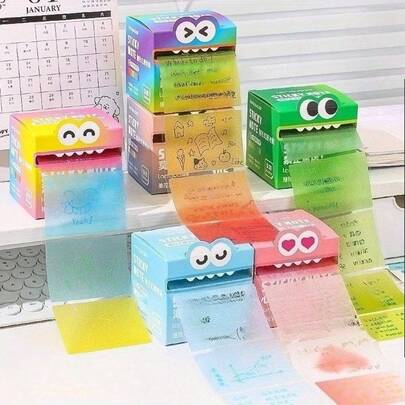 1pc Pullout Sticky Notes, Cartoon Pullout Sticky Notes For Back To School Season, Gradient Multi-Color Boxed Detachable Memo Pads, Suitable For Student Classroom Notes, Office Reminders, Planner Marking, 105 Sheets Large Capacity Box Design