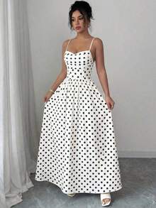 YHHElenzga Vestido elegante y romántico para invitadas de boda, damas de honor, de gasa con tirantes de espagueti, cintura ceñida y fluidoYHH - Blanco y Negro - Ver 3