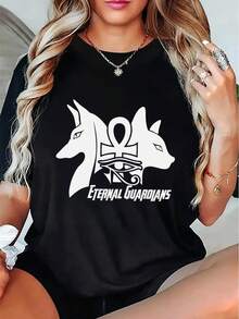Camiseta de Verano para Mujer - Diseño Moderno con Patrón de Anubis, Manga Corta, Cómoda y Elegante - Blanco - Ver 8