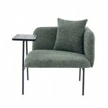 A Modern Armchair With A Comfortable Fabric Backrest And Two Storage Compartments, Complemented By A Practical Side Table. This Minimalist Side Table With Storage Features A Sturdy Metal Frame. - Emerald - View 6