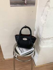 Dedoo 欧美时尚设计搭扣麂皮水桶包，女士秋冬购物、通勤、派对礼品手提包 - 黑色 - 查看 7