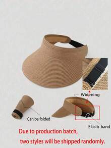 1pc Fashionable Straw Sun Hat For Women, Large Brim, Foldable & Rollable, Summer Beach UV Protection - Multicolor - View 10