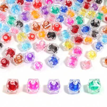 100/200 hạt/gói hạt acrylic trong suốt hình kim cương, hạt acrylic hình kim cương và hình vuông nhiều màu sắc dễ thương dùng để làm vòng tay, vòng cổ, trang sức DIY.