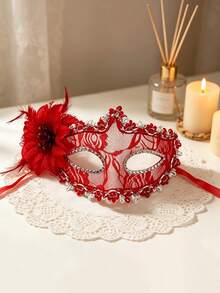 1/3pcs Masque facial en dentelle incrusté de diamants haut de gamme, disponible en noir, blanc et rouge. Convient pour les fêtes de maquillage, les fêtes d'Halloween et comme accessoires pour se déguiser et décorer.,Fierté,Robe de soirée - Multicolore - Voir 15