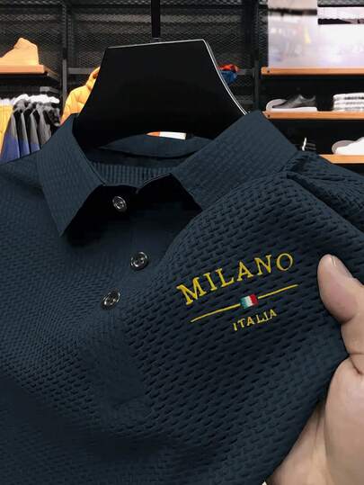 1pc Exquisite Embroidered Pattern Men's Business Casual POLO Shirt, Plus Size, Comfortable Fabric, Suitable For Spring/Summer Wear, Layering, Travel, Golf/Tennis, Casual Daily Wear, Leisure, Great Gift For Men