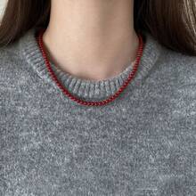 1pc Minimalist Retro Flattering Ankola Red Beaded Necklace, Elegant Choker Necklace, Versatile Styling For Women's Daily Or Vacation Wear - Beaded Necklace - View 9