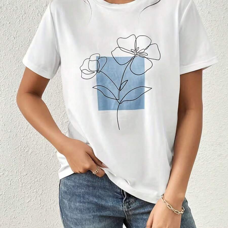 Printed T-Shirt For Men And Women - 白色 - 查看 1