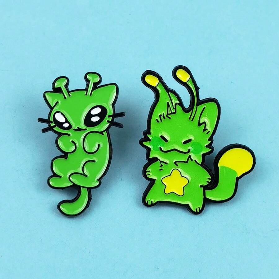 创意绿色外星生物胸针，可爱卡通风格徽章，服装和背包配饰 - 彩色 - 查看 1