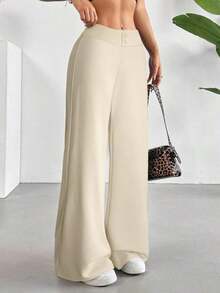 Pantalones acampanados de cintura alta casuales de color albaricoque para mujer, otoño - Albaricoque - Ver 7