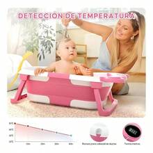 Portable Folding Baby Bathtub With Cushion And Built-In Thermometer - Rose - View 4