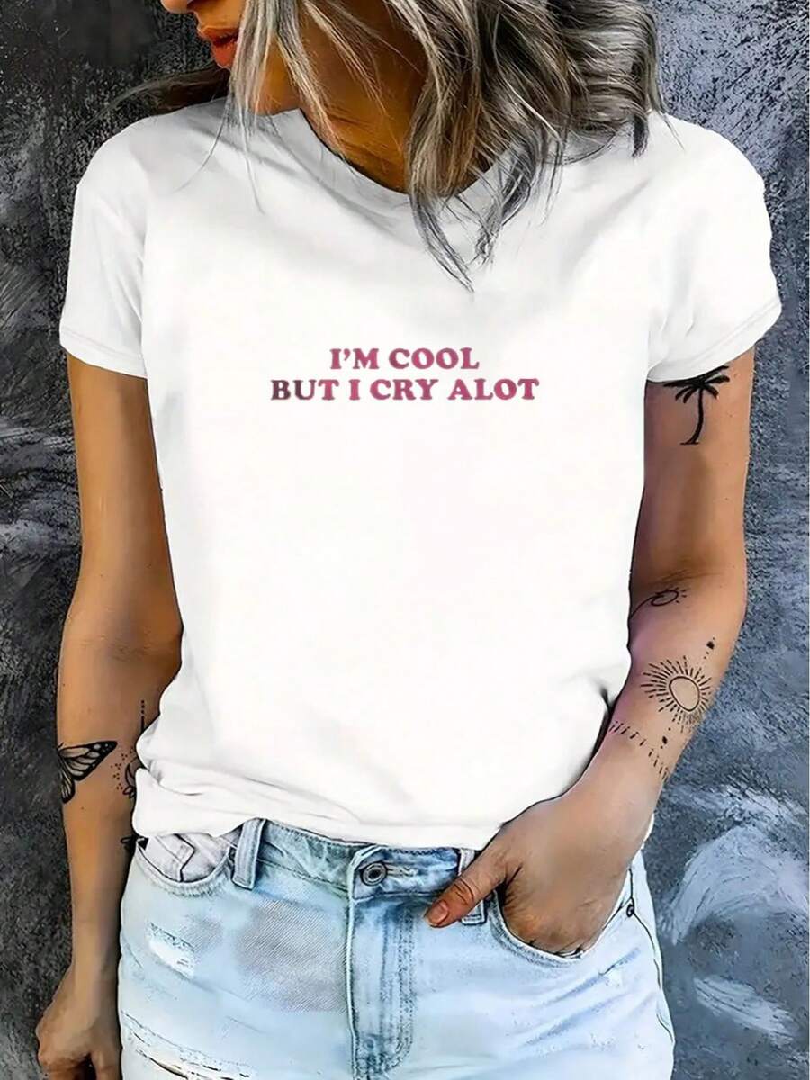 Women's Casual Short Sleeve T-Shirt, Limited Edition, Lightweight And Breathable Cotton, 1 Piece, % Heavy Cotton - Comfortable Round Neck, Soft And Pretty Top, Made Of Lightweight Cotton. - 白色 - 查看 1