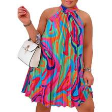 Vestido de talla grande para mujer, cuello halter, sin mangas, estampado abstracto en espiral, minivestido holgado, vibrante, ligero, para primavera, verano, playa - múltiple - Ver 4