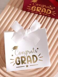 15 piezas Caja de regalo con estampado de oro para la temporada de graduación, diseño de estampado de oro "Congrats Grad", fondo blanco con patrón dorado para celebración de recuerdo, empaque de favor de fiesta con lazo, bolsa conmemorativa con textura metálica, decoración de ambiente festivo - Ver 7