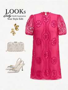 Vestido elegante de encaje en línea A, favorecedora para todos los tipos de Body, vestido para el Día de San Valentín, vestidos rojos elegantes y clásicos - Rosa Fucsia 2 - Ver 10