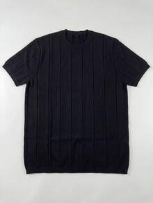 Men's Ribbed Crew Neck Short Sleeve Knit Sweater, Spring/Summer - Black - View 6