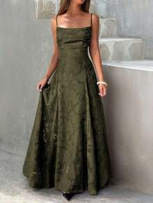 Vestido de verano sexy y elegante para mujer de Unadoll, con cinturón de cordón en la cintura y diseño sin espalda, hecho de tela jacquard, adecuado para vacaciones, playa, citas, vuelta al colegio, bodas, fiestas y otras ocasiones - Verde militar - Ver 7
