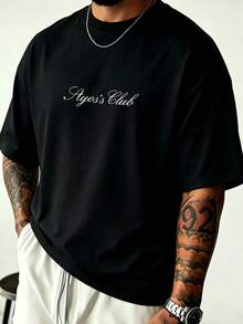 Men's Fashion | Casual Handwritten Letter Slogan Print Short Sleeve Streetwear T-Shirt | Exquisite Design | Summer Essential | Versatile, Showcasing Personal Style - Black - View 2