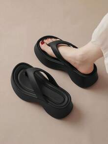 Sandal Jepit Wanita Sol Tebal Platform 7cm 2026 Model Baru Musim Panas Luar Ruangan Serbaguna untuk Pantai - Hitam - View 12