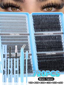 720/684/648pcs Super Dense False Eyelash Set, 8-16mm, 10D-150D Curl, Natural Look, Fluffy & Voluminous, Suitable For Daily Use And Beginners, Mixed Styles For Free Combination - Blue - View 15