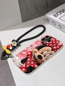 Disney Mickey Mouse Clubhouse Phone Case : 3D Fluffy Pattern Border Protector Phone Soft Phone Case With A Free Cute Mickey Bracelet Chain Lanyard, Mickey, Minnie, Goofy, Donald Duck, Daisy Duck, Pluto, For Apple 17 Promax 17 Pro 16 15 14 13 12 11 Pro Max XS Max X XR Soft Cover Summer Phone Case - trắng - Xem 7