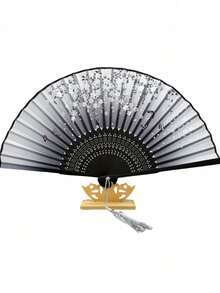 Vintage Folding Fan, Bamboo Fan, Chinese Silk Fan, Chinese Cosplay Fan, Dance Fan, Mask Fan, Handheld Bamboo Silk Folding Fan, Costume Accessory, Dance Performance Prop, Classic Chinese Ancient Pattern Folding Fan, Japanese Landscape Dance Performance Fan, Disco Fan, Charming Elegant Chinese & Japanese Retro Style, Best Gift For Women - Color - View 21