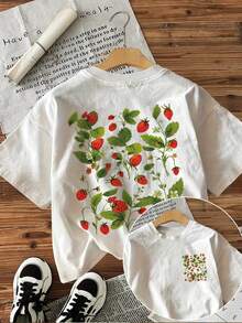 Women's Loose-Fitting Short-Sleeved T-Shirt, Breathable And Comfortable, Made Of Soft Pure Cotton With A Round Neck, White With A Cottagecore Strawberry Graphic Print, Casual Summer T-Shirt For Everyday Wear In All Seasons. - 白色 - 查看 7
