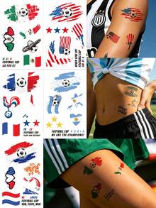 STARTTOOS 5pcs Multi-Country Flag Football Theme Temporary Tattoos - USA, France, Argentina, Mexico, Waterproof & Long-Lasting, World Cup Fan Cheering, Face/Arm/Body Decorative Stickers - Multicolor - View 1