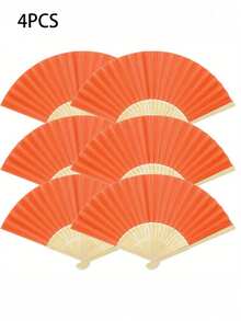 1/2/3/4/6/8pcs Folding Fans Made Of Bamboo, Perfect For Hand-Held Use. These Crafted Fans, Inspired By Japanese And Chinese Designs, Are Ideal For Weddings, Bridal Events, Church Gatherings, Decorations, And As Gifts Or Party Favors In Orange - Orange Color - View 13