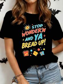 Colorful Toast With Motivational Phrases That Inspire Positive Energy And Everyday Joy, Accompanied By Fun Stars And Bubbles. Modern Casual Women's T-Shirt For Everyday Wear. - 黑色 - 查看 8
