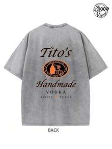 Tito's Handmade Vodka Vintage Washed T-Shirt |   100% Cotton Gray Alcohol Lover Graphic Tee | Casual Austin Texas Drinking Party T-Shirt,230G Washed High-Quality Cotton Printed Men's T-Shirt; Suitable For Street Retro And Outdoor Sports And Leisure, It Is An Ideal Choice For Drinking Vibes, Alcohol Lover, And Wine Enthusiasts-Women's Vacation Print T-Shirt, Casual Vacation Women's Short Sleeve Top, Women's Clothing - Xám - Xem 2