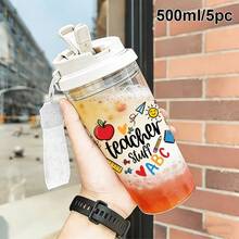 1/5 buah Gelas Plastik 500ml dengan Sedotan, Tali Pengikat, dan Tutup Anti Bocor, Gelas Kopi Es Transparan dengan Cetakan "Perlengkapan Guru", Apel, Penggaris, dan Pola ABC, Cocok untuk Penggunaan Sehari-hari, Hadiah Ideal untuk Guru di Hari Guru - Staf pengajar multiwarna - View 10