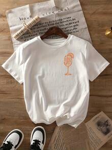 Spritz Letter Graphic Print T-Shirt, Short Sleeve Crew Neck Casual Top, Suitable For Summer And Spring, Women's Summer Clothing - White - View 3