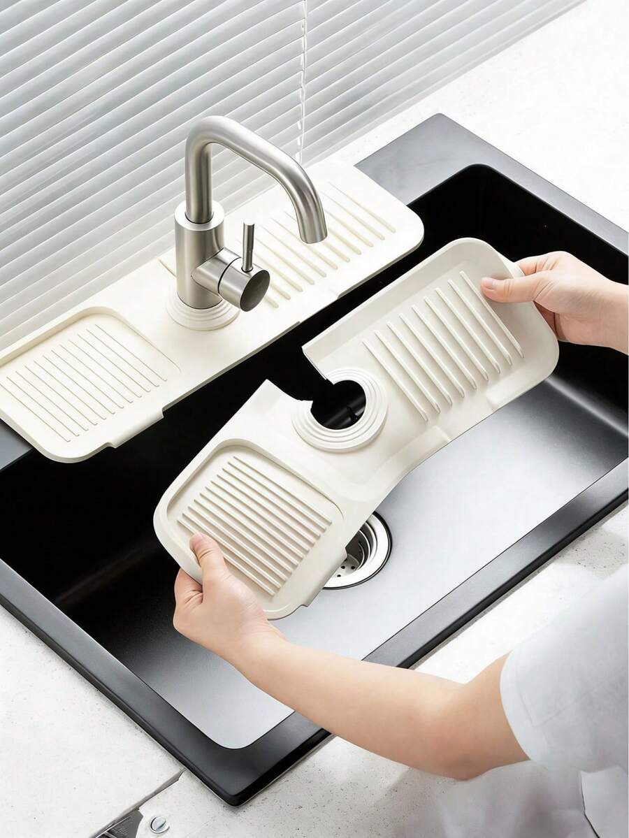 1pc Faucet Splash Guard, Splash Proof, Adjustable, Suitable For Kitchen Sink And Bathroom Vanity, Easy To Clean, Foldable Edge, Drainage Design, Suitable For Bathroom Sink, Kitchen Sink, Bowl Rack, Kitchen Bowl Rack, Kitchen Sink Accessories