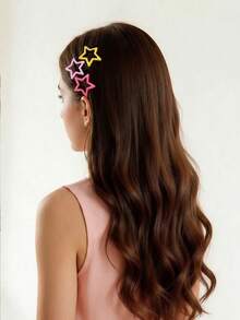 Set de 30/60/90 piezas de accesorios para el cabello con estrellas de colores para niñas, simples y lindos, con superficie brillante. Incluye pasadores BB, pasadores laterales, pasadores para el cabello, pasadores para el flequillo y pasadores sueltos para el cabello, adecuados para uso diario - Multicolor - Ver 2