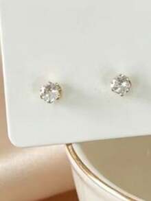 Bông tai đính đá Cubic Zirconia mạ vàng 14K, kiểu dáng unisex, chất liệu thép không gỉ mạ bạc/vàng, kích thước 3-4-5-6mm, thích hợp đeo hàng ngày. - Như thể hiện trong hình ảnh - Xem 8