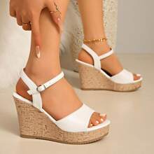 Women's New High Heel Wedge Sandals, Fashionable Platform Slides - White - View 3